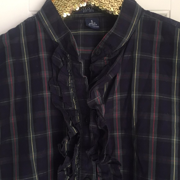 Ruffle Front Plaid Vintage Button-Down - Picture 3 of 3